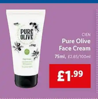 Lidl Cien Pure Olive Face Cream offer
