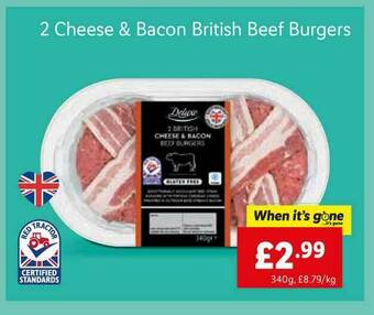 Lidl 2 Cheese & Bacon British Beef Burgers offer