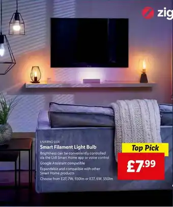Lidl Livarno Lux Smart Filament Light Bulb offer