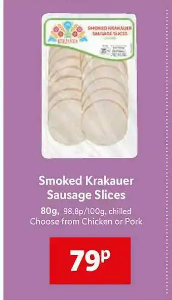 Lidl Smoked Krakauer Sausage Slices 80g offer