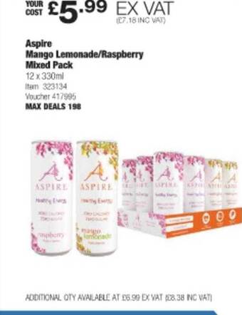 Costco Aspire mango lemonade raspberry mixed pack offer