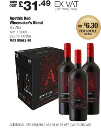 Costco Apothic red winemaker's blend offer