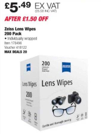 Costco Zeiss lens wipes 200 pack offer