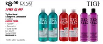 Costco Tigi bed head shampoo & conditioner offer