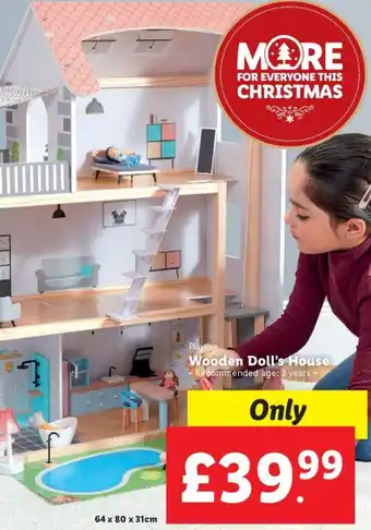 Lidl Wooden Doll's House 64 x 80 x 31cm offer