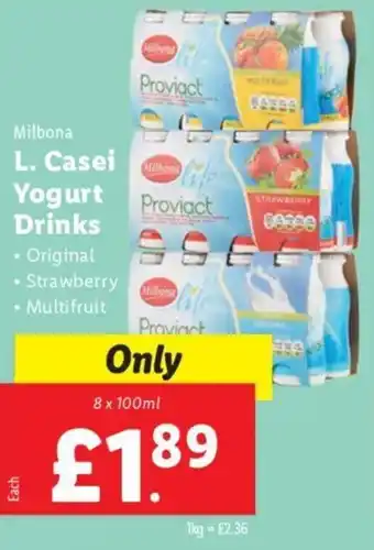 Lidl L. Casei Yogurt Drinks 8 x 100ml offer