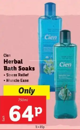 Lidl Cien Herbal Bath Soaks 750ml offer