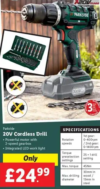 Lidl 20V Cordless Drill offer