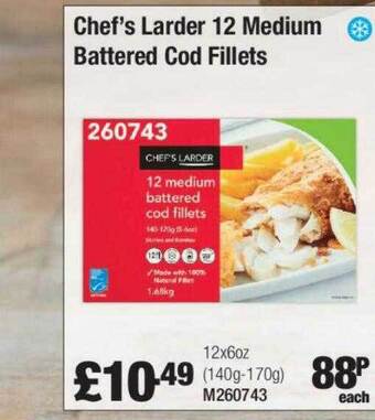Booker Wholesale Chef's larder 12 medium battered cod fillets offer