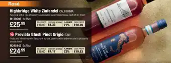 Booker Wholesale Highbridge white zinfandel, previata blush pinot grigio offer
