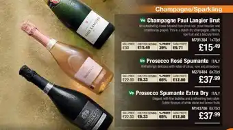 Booker Wholesale Champagne paul langier brut, prosecco rosé spumante, prosecco spumante extra dry offer