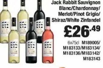Booker Wholesale Jack rabbit sauvignon blanc-chardonnay-merlot-pinot grigio-shiraz-white zinfandel offer