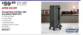 Costco De'longhi radia s oil filled 1.5kw grey radiator trrs0715e.g offer
