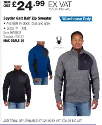 Costco Spyder galt half zip sweater offer