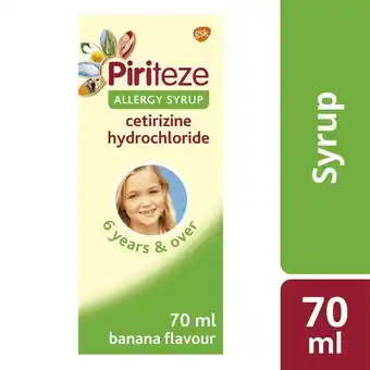 Lloyds Pharmacy Piriteze sugar free banana flavour allergy syrup 6 years+ offer