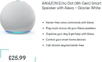 Currys PC World Amazon Echo Dot (4th Gen) Smart Speaker With Alexa - Glacier White offer