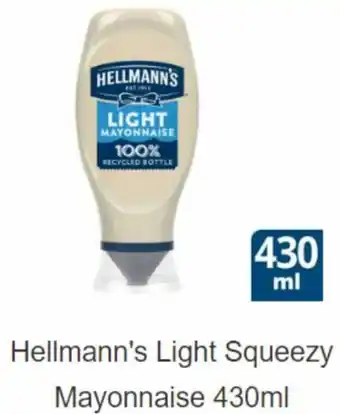 Sainsbury's Hellmann's Light Squeezy Mayonnaise 430ml offer
