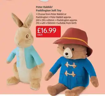 Aldi Peter rabbit-paddington soft toy offer