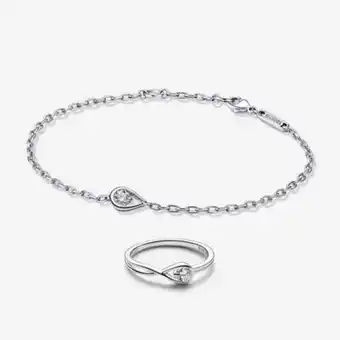Pandora Pandora brilliance sterling silver 0.15 carat sparkling teardrop chain bracelet and ring set offer