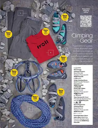 GO Outdoors Prana men's kragg climbing trousers, scarpa origin climbing shoes, troll front logo t-shirt, dmm viper harness kit, adidas me offer