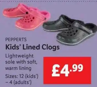 Lidl Pepperts kids' lined clogs offer
