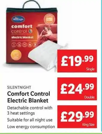 Silentnight comfort control electric blanket offer at Lidl