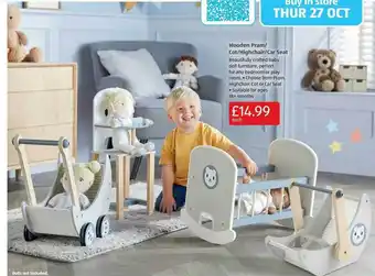 Aldi Wooden pram-cot-highchair-car seat offer