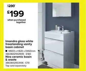 TradePoint Imandra Gloss White Freestanding Vanity Basin Cabinet offer