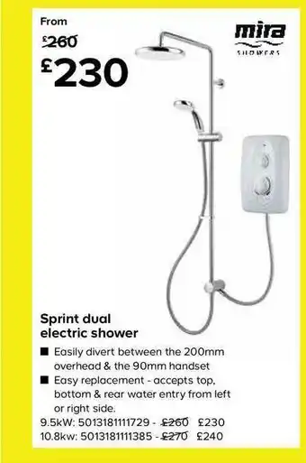 TradePoint Sprint Dual Electric Shower Mira offer
