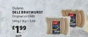 Lidl Dulano Deli Bratwurst offer