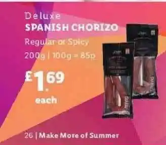 Lidl Deluxe Spanish Chorizo Regular Or Spicy offer