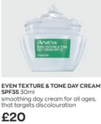 Avon Even Text Ture & Tone Day Cream SPF35 30ml offer