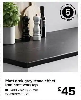 TradePoint Matt Dark Grey Stone Effect Laminate Worktop offer