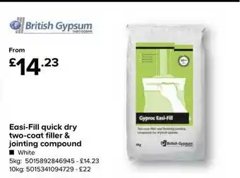 TradePoint Easi-fill Quick Dry Two-coat Filler & Jointing Compound British Gypsum offer