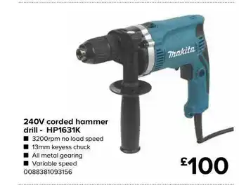 TradePoint 240v Corded Hammer Dril - Hp1631k offer