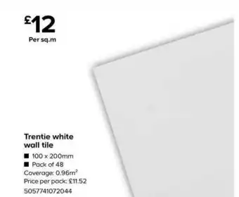 TradePoint Trentie White Wall Tile offer