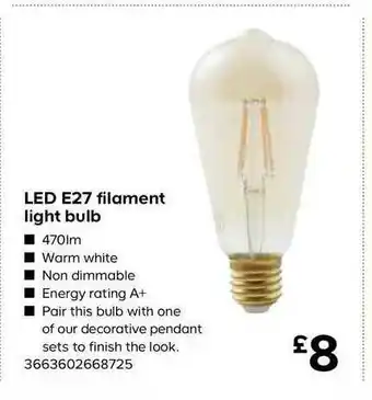 TradePoint Led E27 Filament Light Bulb offer