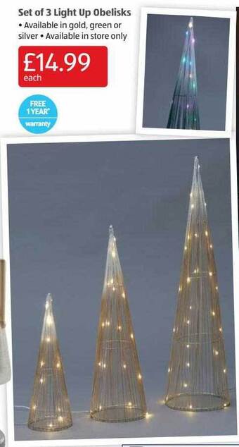 Aldi Set of 3 light up obelisks offer