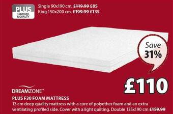 JYSK Plus f30 foam mattress offer