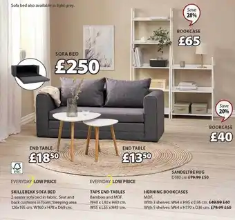 JYSK End table, bookcase, sofa bed, sandeltre rug offer