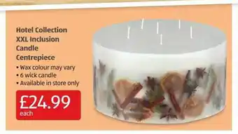 Aldi Hotel collection xxl inclusion candle centrepiece offer