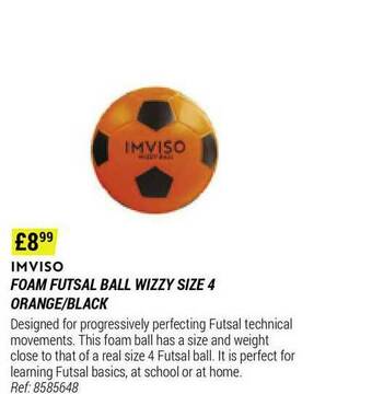 Decathlon Imviso Foam Futsal Ball Wizzy Size 4 Orange-black offer