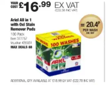 Costco Ariel all in 1 with oxi stain remover pods offer