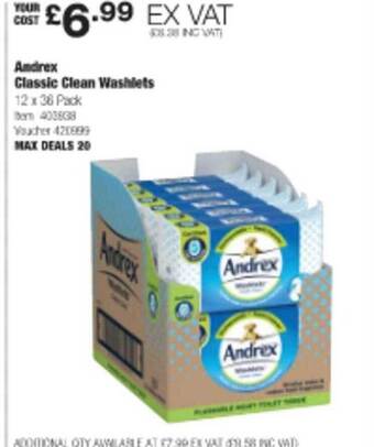 Costco Andrex classic clean washlets offer