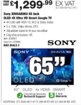 Sony xr65a80ku 65 inch oled 4k ultra hd smart google tv