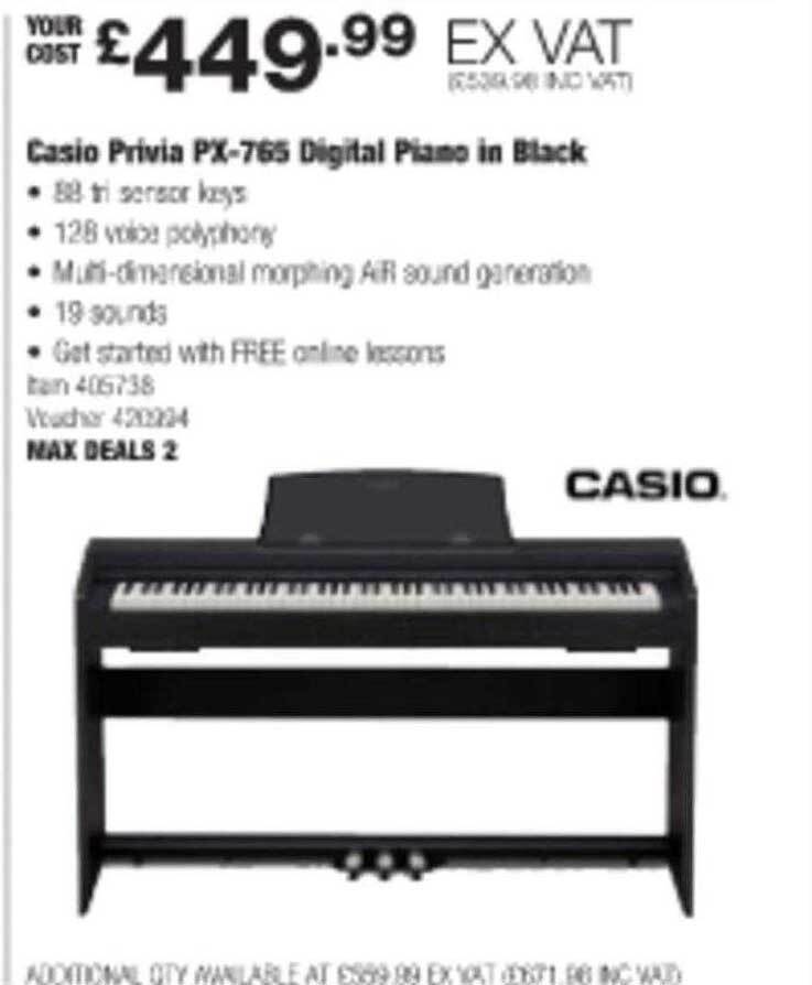 Casio privia px 765 digital plano in black offer at Costco