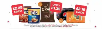 Spar Kp salted dry roasted peanuts 250g tayto craft 125g pepsi max diet pepsi 7up club zezro 330ml 6 pack offer