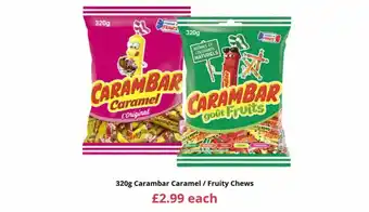 Farmfoods 320g carambar caramel fruity chews offer
