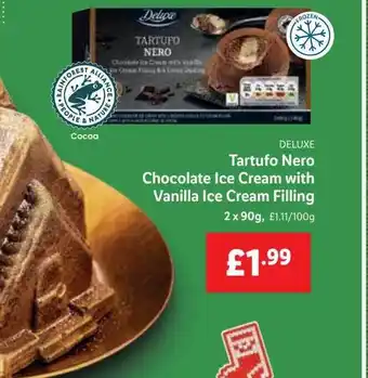 Lidl Deluxe tartufo nero chocolate ice cream with vanilla ice cream filling offer