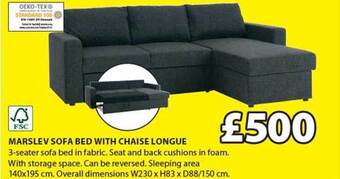 JYSK Marslev sofa bed with chaise longue offer